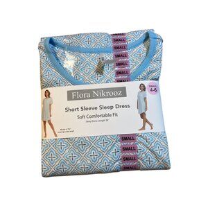 Flora Nikrooz Short Sleeve Sleep Dress Soft Comfortable Fit Small 4-6 Blue/White